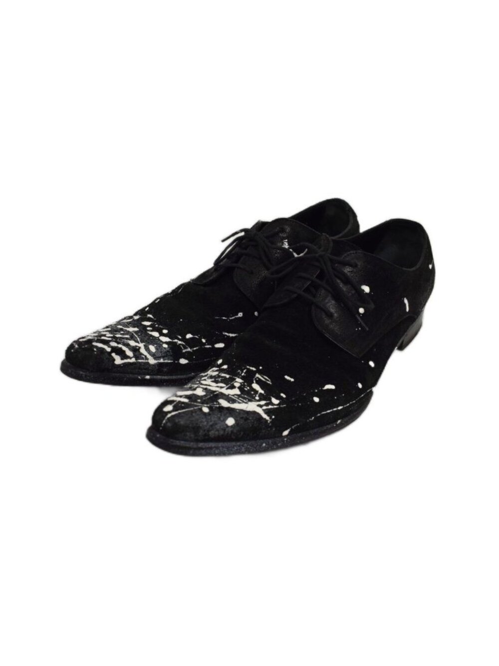 Dolce & Gabbana Derby Shoes Dress Leather Painted Pointed Toe 8.5 Black White